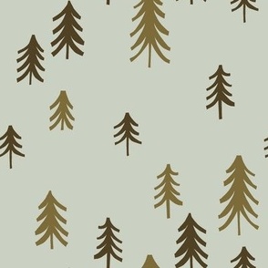 Forest Trees in Olive Green and Light Blue