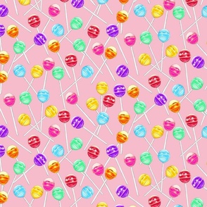 Hand Drawn Rainbow Lollipops in Medium Scale on Pink