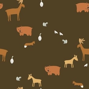 Woodland Animals in Dark Olive Green