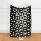 In Bloom Art Deco Geometric Floral- Classic Minimalist Flowers- Neutral Mid Century Modern Wallpaper- 20s- 70s Vintage- Black on  Light Beige Background- Golden Dots- Medium