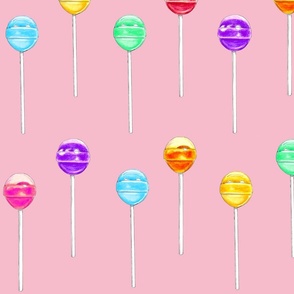 Hand Drawn Large Scale Rainbow Lollipops Dancing on Peach