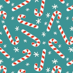 Candy canes and stars on teal 6x6