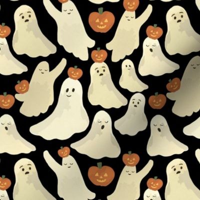 Cute Ghosts with Pumpkins - Black