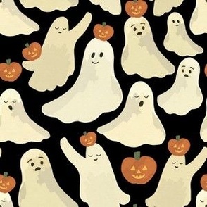 Cute Ghosts with Pumpkins - Black