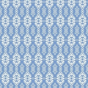 436 - Small scale Damask papercut Snowflake melting slowly on the winter sun -  damask in dusty denim powder blue and ice grey, for wallpaper, bed linen, table cloths, napkins, and home decor.