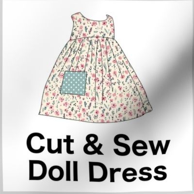 Cut & Sew Dress (Tiny Flowers in Pink Green Cream) on FAT QUARTER for Forever Virginia Dolls and other 1/8, 1/6 and 1/5 scale child dolls // little small scale tiny mini micro doll