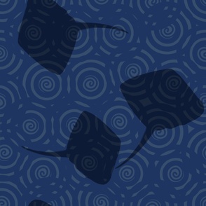 Swimming stingrays - blue
