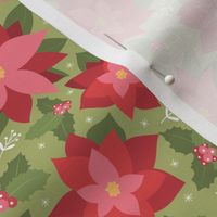 Green Holiday Bliss - Festive Poinsettia and Holly Christmas Pattern for Joyful Decor