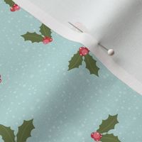 Winter Blue Holly Delight - Festive Berries on Snowfall Texture for Holiday Elegance