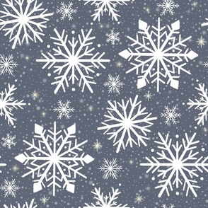 Midnight Snowfall Elegance - Delicate Snowflakes on Evening Blue XL - Sophisticated Winter Pattern for Elegant Seasonal Ambiance