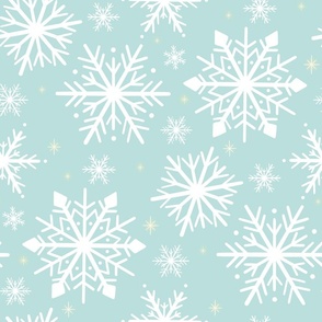 Winter Wonderland Snowflake Pattern XL- Elegant Frosty Flakes on Icy Blue Background - Seasonal Home Decor & Apparel Design