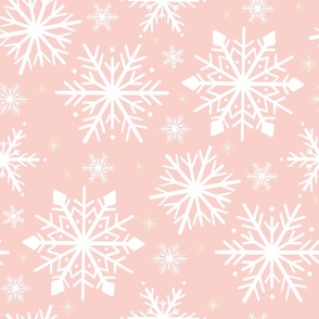 Soft Pink Snowflake Symphony - Delicate Winter Flakes Design XL - Serene & Stylish Seasonal Pattern for Elegant Festive Deco