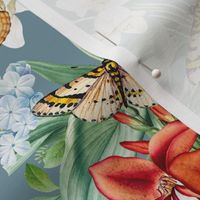 10" Luxurious Vintage Pattern: Antique Flowers and Colorful Butterflies for Exquisite Wallpaper - dove blue