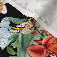 10" Luxurious Vintage Pattern: Antique Flowers and Colorful Butterflies for Exquisite Wallpaper - night black