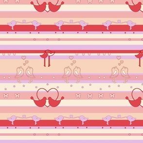Love Birds Valentines Dance Pink Peach and Cream Horizontal Stripe