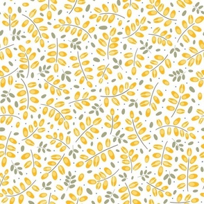 Twigs yellow on white // small scale 0002 B //  twig leaves leaf dots yellow green gray-green 