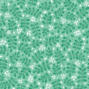 Twigs green on light green // small scale 0002 G //  twig leaves leaf dots  white green celadon mint dark background emerald
