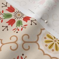 Kitchen paper with red and green floral mandalas