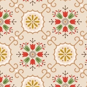 Kitchen paper with red and green floral mandalas