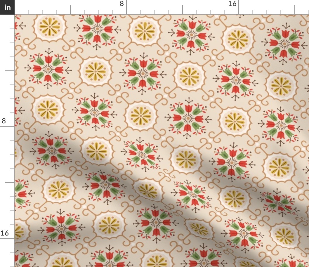 Kitchen paper with red and green floral mandalas