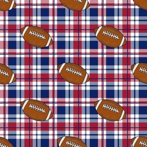 Smaller Scale Team Spirit Football Plaid in New York Giants Colors Red Blue and Grey 