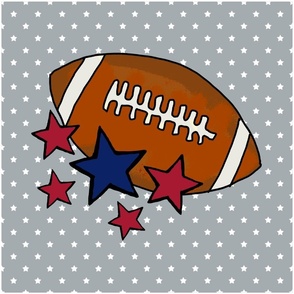 18x18 Panel Team Spirit Football and Stars in New York Giants Colors Red Blue and Grey for DIY Throw Pillow Cushion Cover or Tote Bag