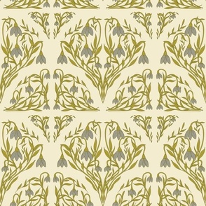 Art Deco Floral in Acid Green, Grey, and Cream