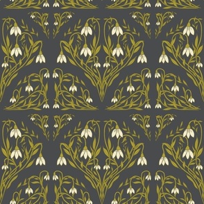 Art Deco Floral in Acid Green, Dark Charcoal, and Cream