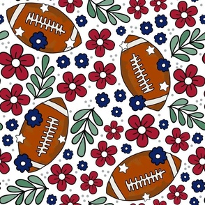 Large Scale Team Spirit Football Floral in University of New York Giants Colors Red Blue and Grey 