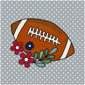 18x18 Panel Team Spirit Football and Flowers in New York Giants Colors Blue and Red for DIY Throw Pillow Cushion Cover or Tote Bag 
