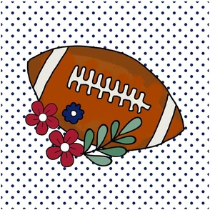 18x18 Panel Team Spirit Football and Flowers in New York Giants Colors Blue and Red for DIY Throw Pillow Cushion Cover or Tote Bag