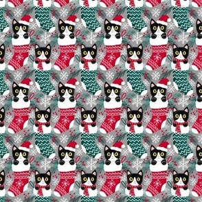tuxedo cat Christmas cats Christmas stocking fabric gray WB23 small scale