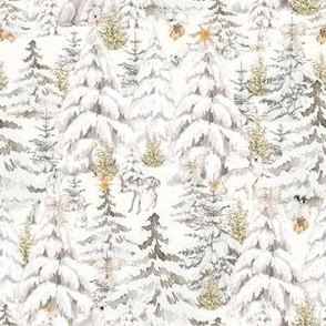 Winter Woodland with Animals in creamy white