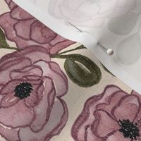 Medium - Blush Watercolour Wild Roses - Cream Texture
