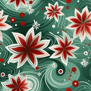 Red & White Poinsettias on Green - large