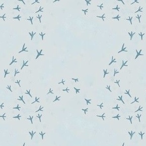 Chickadee snowprints - blue grey snow with simple blue footprints from hopping chickadees