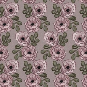 Small - Muted Blush Watercolour Wild Roses - Taupe Texture