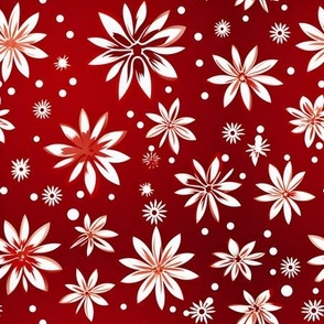 White Flowers on Red - medium