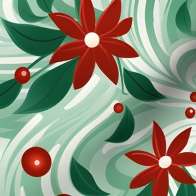  Red Poinsettias on Green - large