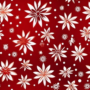 White Flowers on Red - large