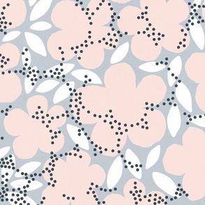 (L) Delicate Abstract cottagecore Boho Floral with dots 3. Pastel blue and Blush