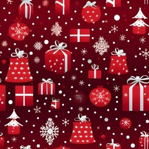 Christmas Ornaments & Presents on Red - medium