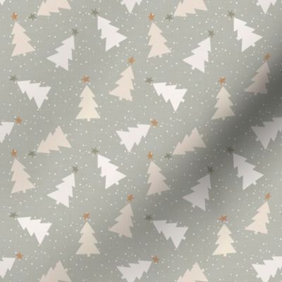 Small / Neutral Trees on Silver Sage Linen - Boho Christmas