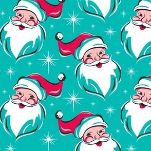 'Tis The Season Retro Santa - Christmas Aqua Blue Multi Regular