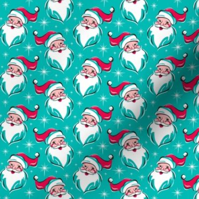 'Tis The Season Retro Santa - Christmas Aqua Blue Multi Small