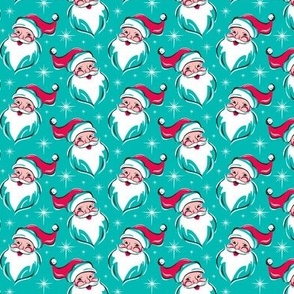 'Tis The Season Retro Santa - Christmas Aqua Blue Multi Small