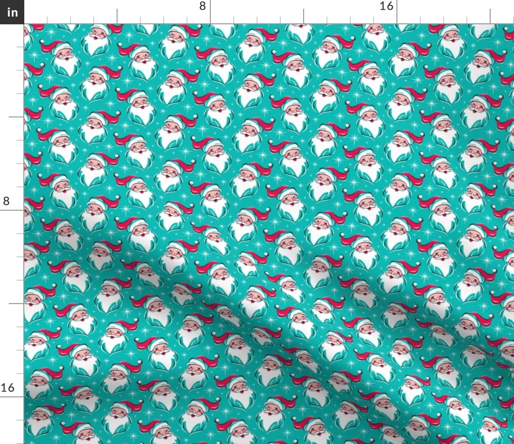 'Tis The Season Retro Santa - Christmas Aqua Blue Multi Small