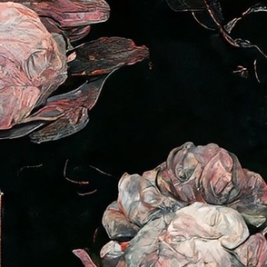 Gothic Pink Roses Black Floral Wallpaper