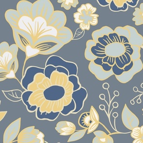 Large Yellow and Blue Floral 