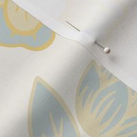 Large Soft Yellow Cream Blue Floral